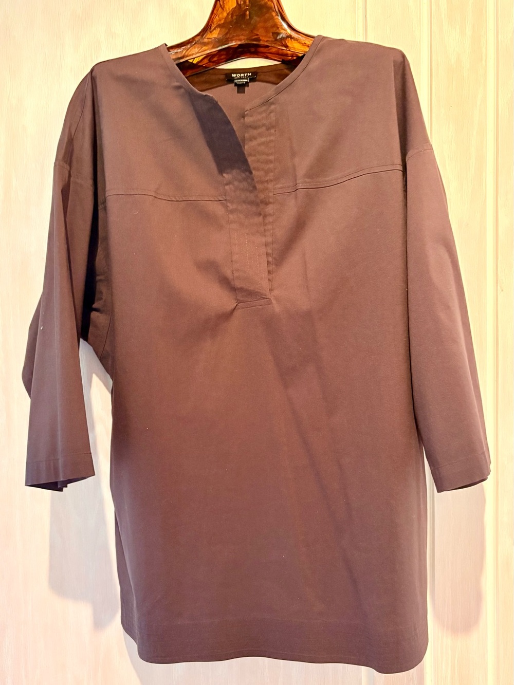 Worth Collection Chocolate Brown Split-Neck Cotton Tunic